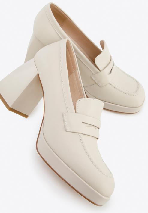 Leather platform court shoes, light beige, 96-D-507-0-38, Photo 8