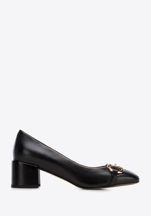 Leather block heel court shoes, black, 96-D-510-1-38, Photo 1