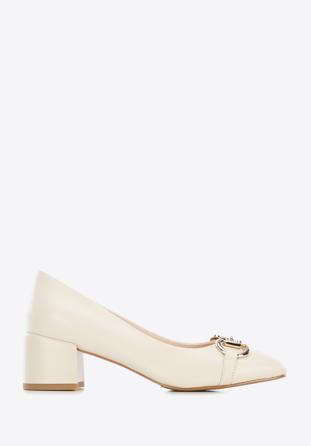 Leather block heel court shoes, light beige, 96-D-510-9-40, Photo 1