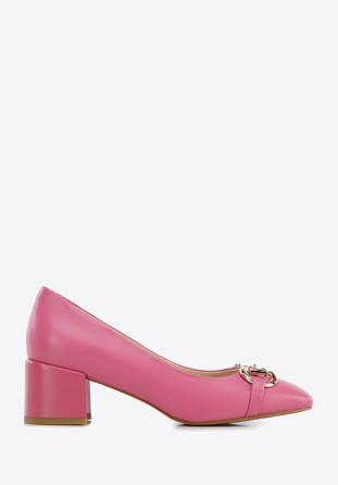 Leather block heel court shoes, pink, 96-D-510-P-37, Photo 1