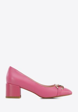 Leather block heel court shoes