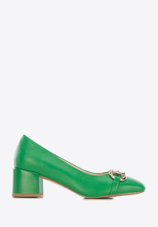Leather block heel court shoes, green, 96-D-510-Z-41, Photo 1