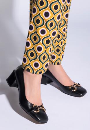 Leather block heel court shoes, black, 96-D-510-1-40, Photo 1