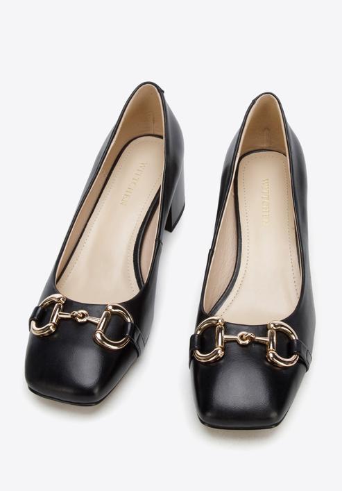 Leather block heel court shoes, black, 96-D-510-9-39, Photo 2