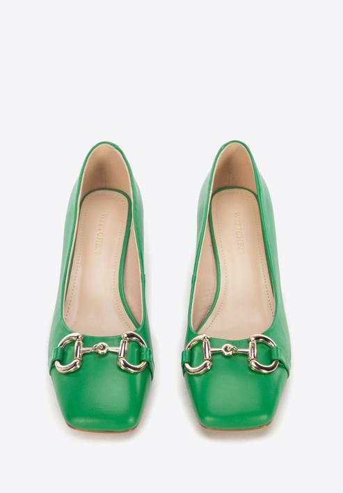 Leather block heel court shoes, green, 96-D-510-P-38, Photo 2