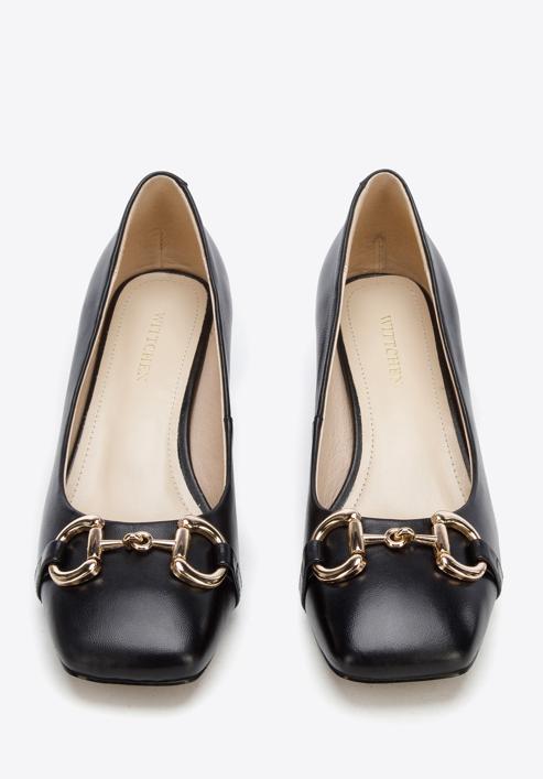 Leather block heel court shoes, black, 96-D-510-9-39, Photo 3