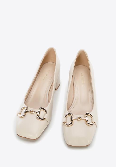 Leather block heel court shoes, light beige, 96-D-510-P-38, Photo 3