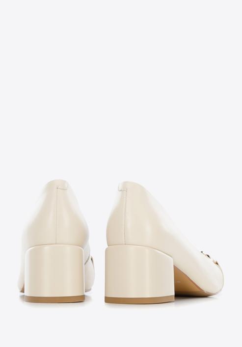 Leather block heel court shoes, light beige, 96-D-510-9-39, Photo 5