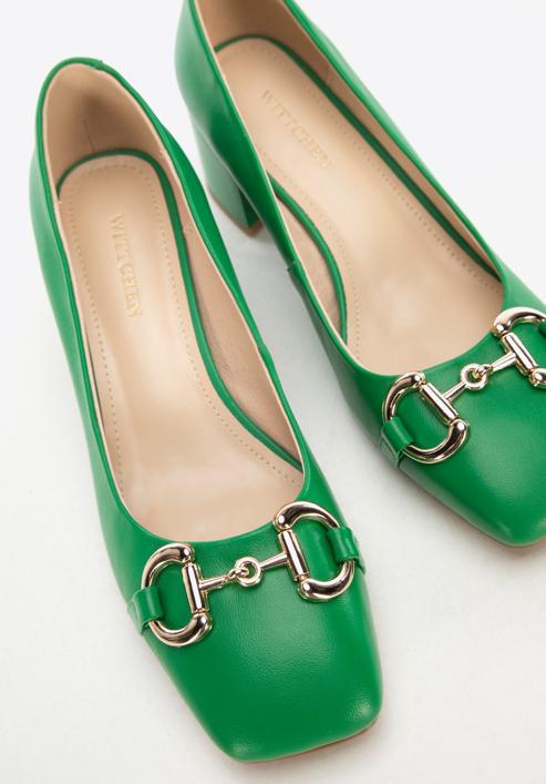 Leather block heel court shoes, green, 96-D-510-P-37, Photo 7