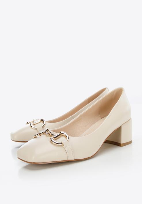 Leather block heel court shoes, light beige, 96-D-510-P-39, Photo 8