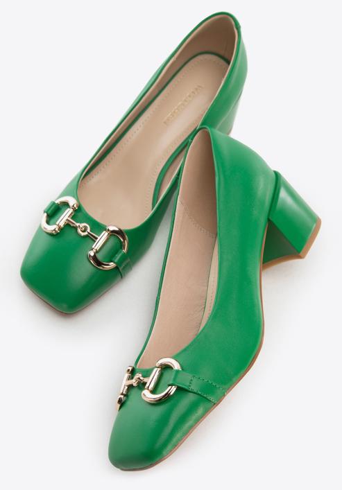 Leather block heel court shoes, green, 96-D-510-P-37, Photo 8