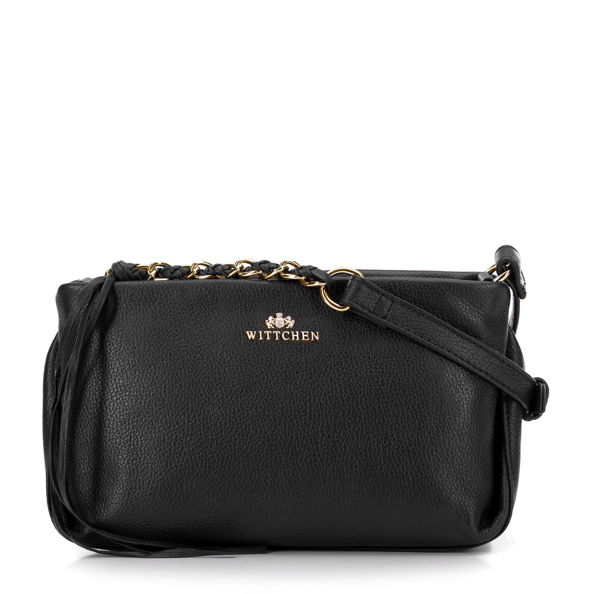 Kožená listová kabelka s ozdobnými prvkami čierno-zlatá 99-4E-009-1G