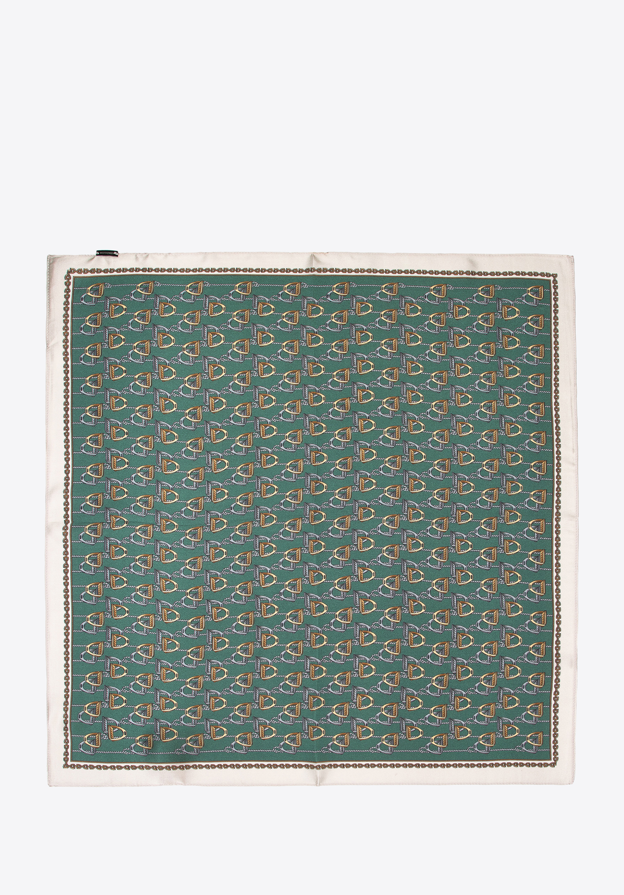Women's large silk patterned shawl, green-beige, 95-7D-S01-X10, Photo 1