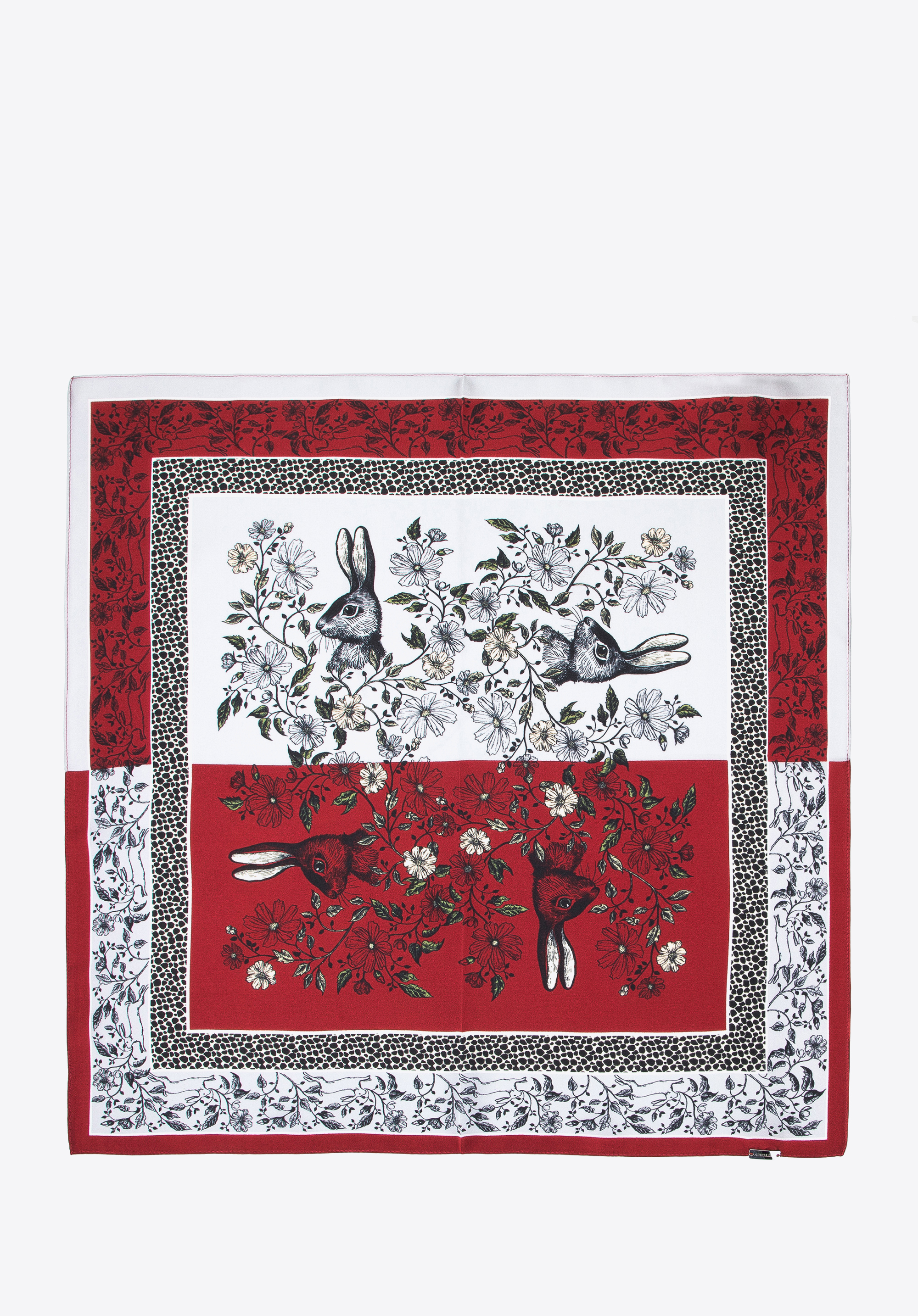 Women's large silk patterned shawl, red-grey, 95-7D-S01-X10, Photo 1