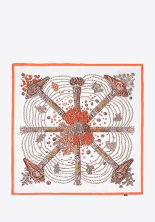 Damska apaszka jedwabna wzorzysta, biało-pomarańczowy, 95-7D-S01-X24, Zdjęcie 1