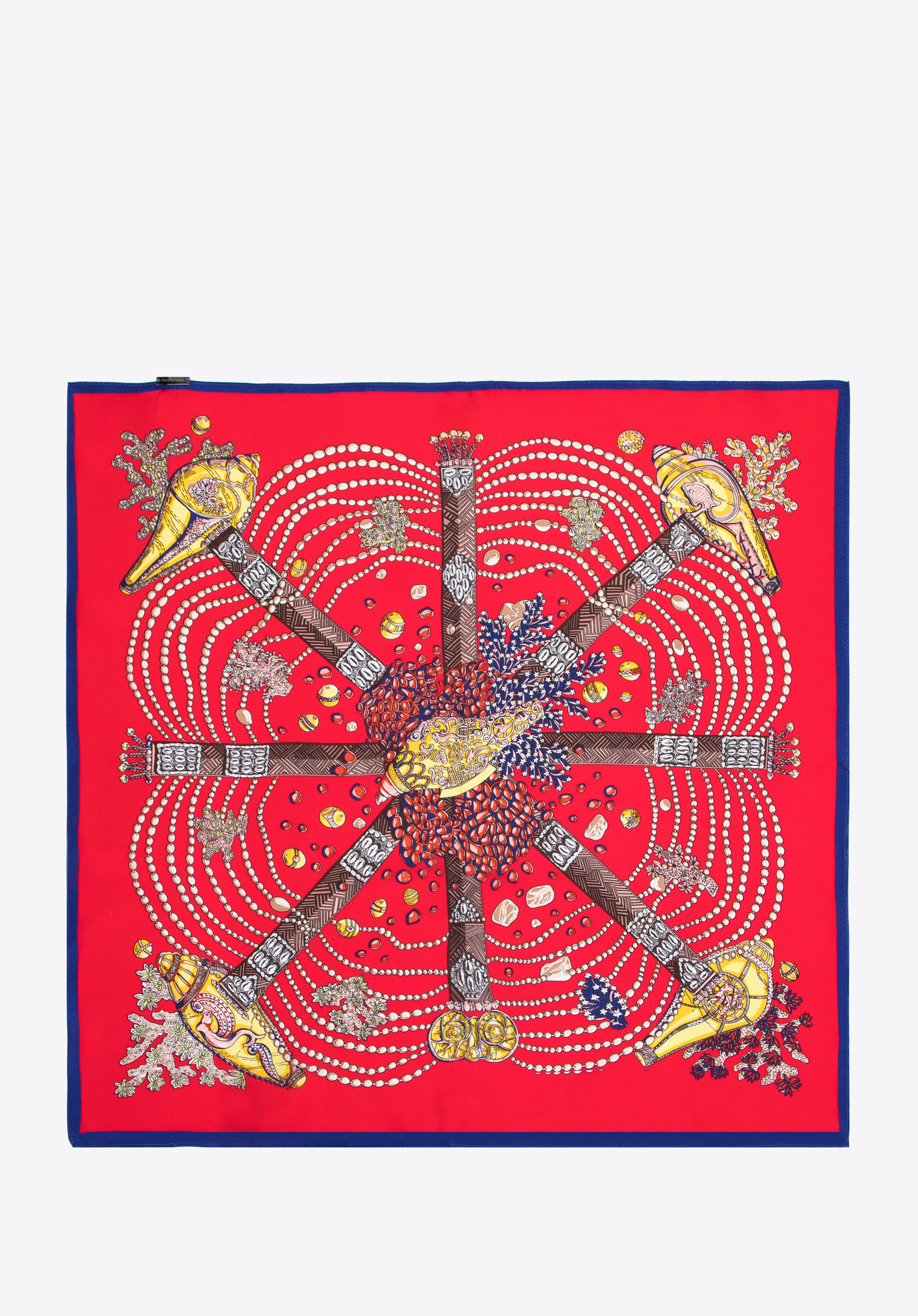 Women's large silk patterned shawl, red-navy blue, 95-7D-S01-X2, Photo 1
