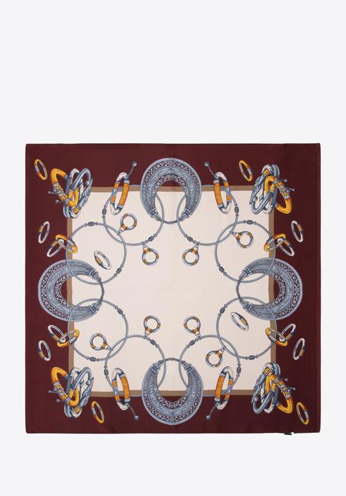 Damska apaszka jedwabna wzorzysta duża, bordowo-brązowy, 95-7D-S02-X2, Zdjęcie 1