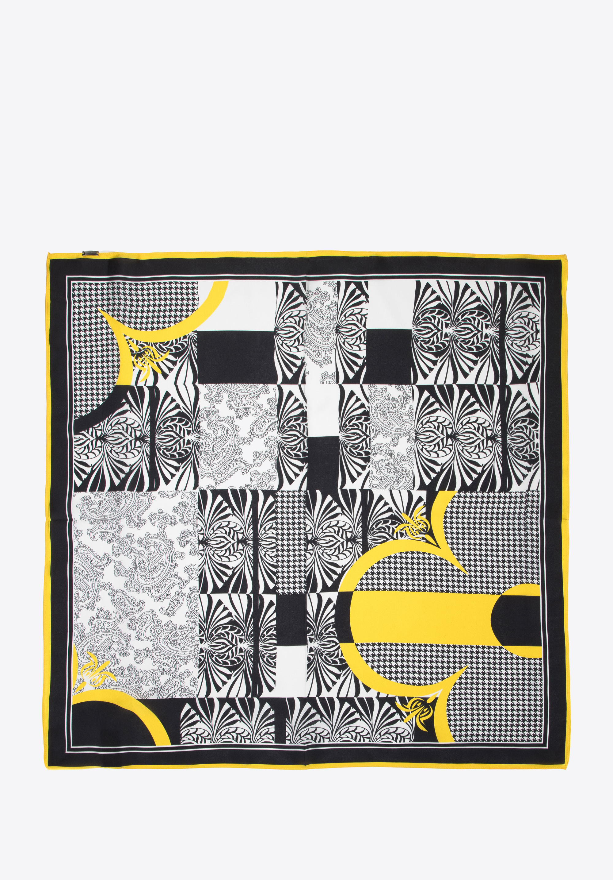 Women's large silk patterned shawl, black-yellow, 95-7D-S02-X2, Photo 1