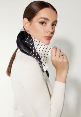 Women's large silk patterned shawl, cream-black, 95-7D-S02-X15, Photo 1