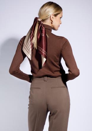 Women's large silk patterned shawl, brown-beige, 95-7D-S02-X18, Photo 1