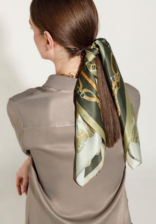 Women's large silk patterned shawl, light green, 95-7D-S02-X7, Photo 1