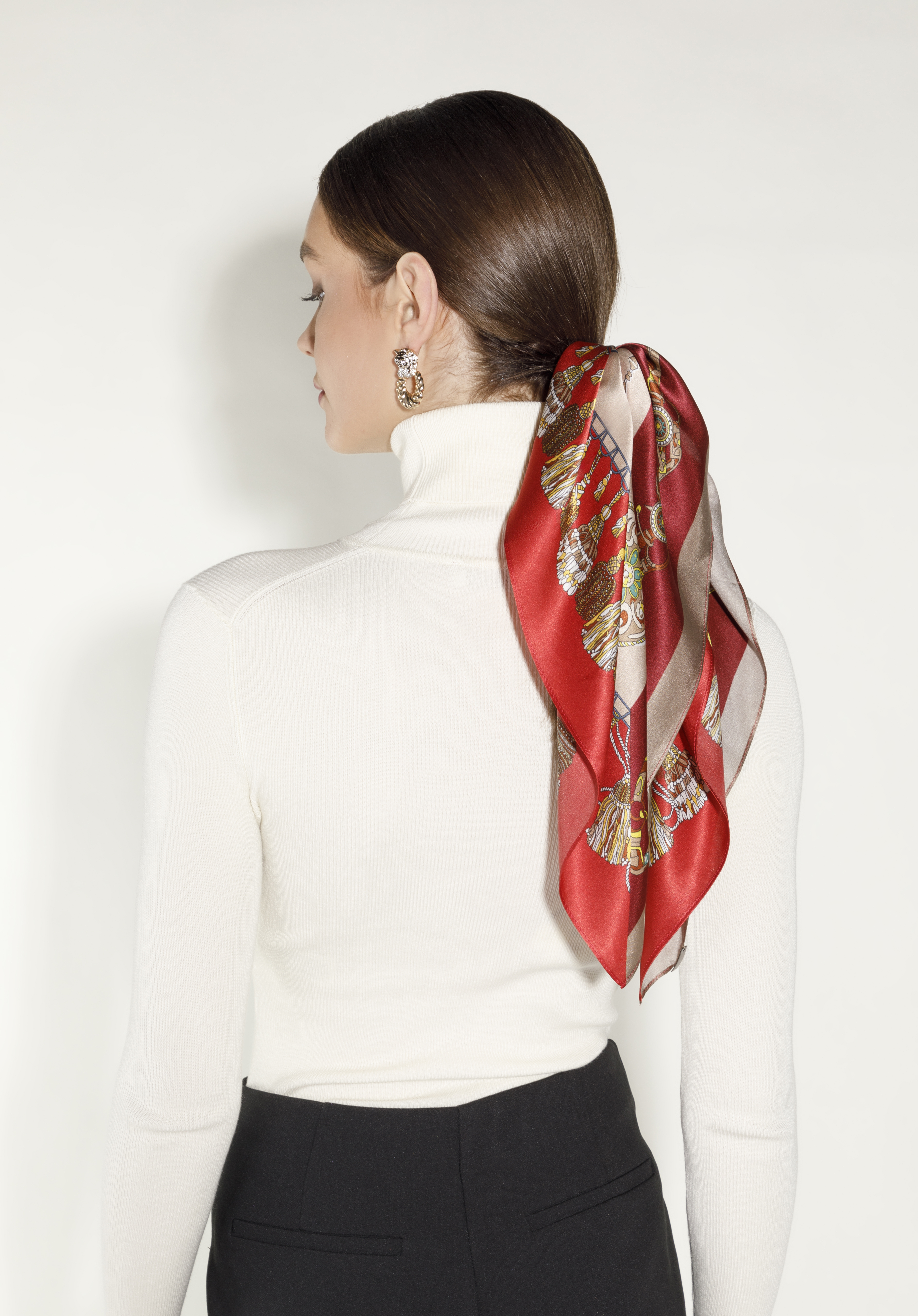 Women's large silk patterned shawl, brown-blue, 95-7D-S02-X8, Photo 1