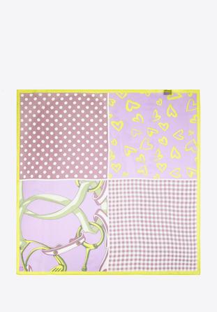 Women's patterned silk neckerchief, violet-yellow, 98-7D-S92-X1, Photo 1