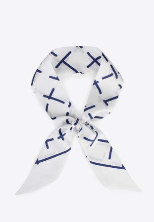 Women's silk twilly scarf, white-navy blue, 97-7T-001-X14, Photo 1