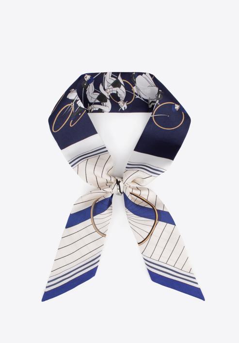 Women's silk twilly scarf, navy blue-white, 97-7T-001-X16, Photo 1