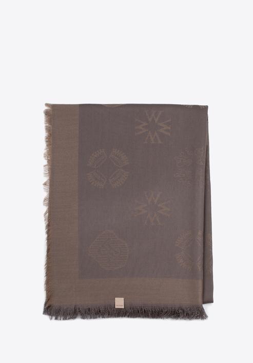 Damska chusta z bambusem tkana w monogram, brązowy, 97-7D-001-P, Zdjęcie 1