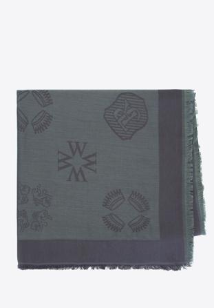 Damska chusta z jedwabiem tkana w monogram, szaro-turkusowy, 93-7F-008-8, Zdjęcie 1