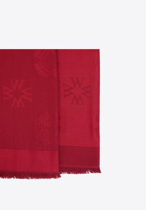 Damska chusta z jedwabiem tkana w monogram, ciemny czerwony, 93-7F-008-2, Zdjęcie 4