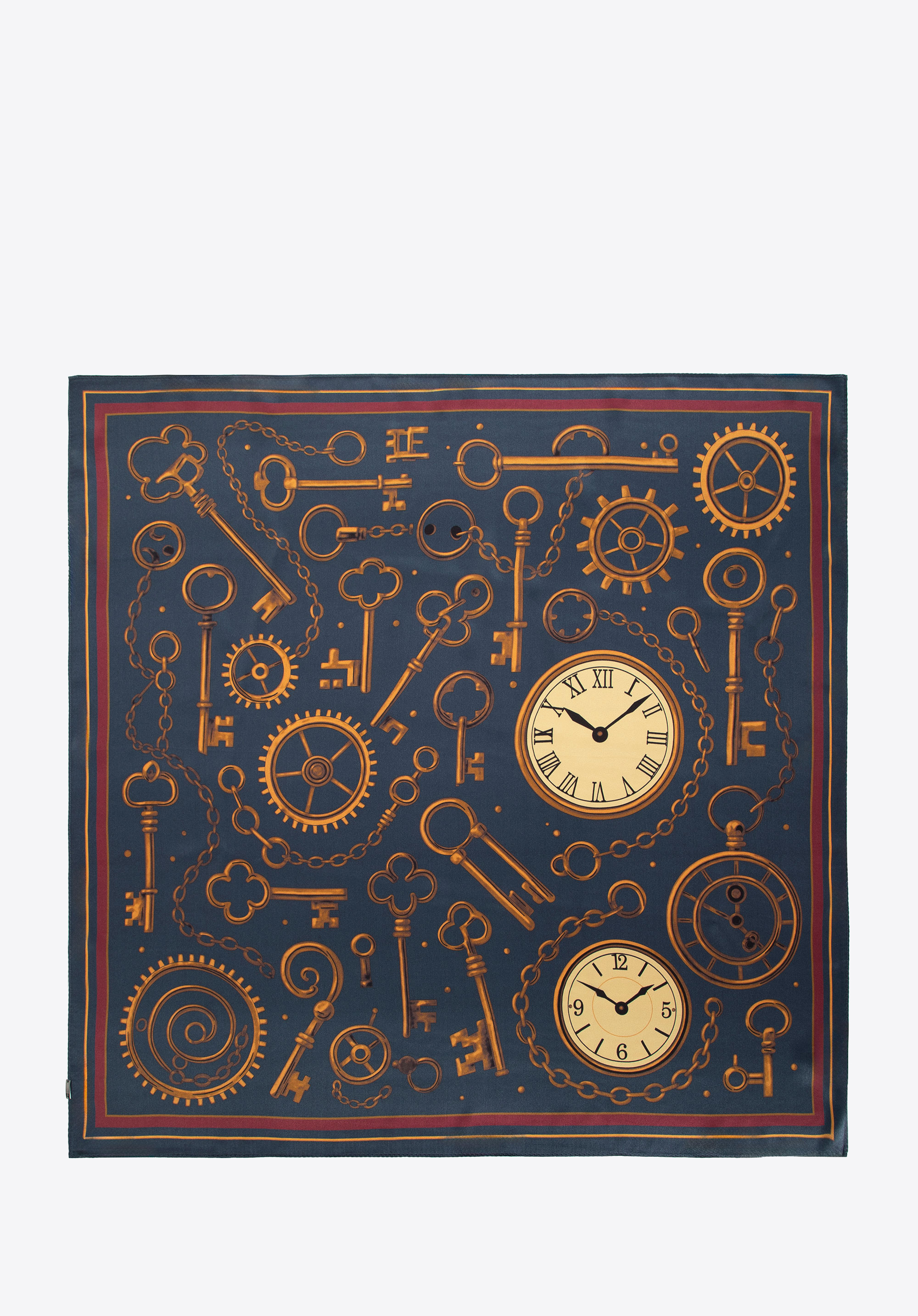 Women's silk shawl with decorative vintage print, navy blue-gold, 103-7D-S02-X12, Photo 1