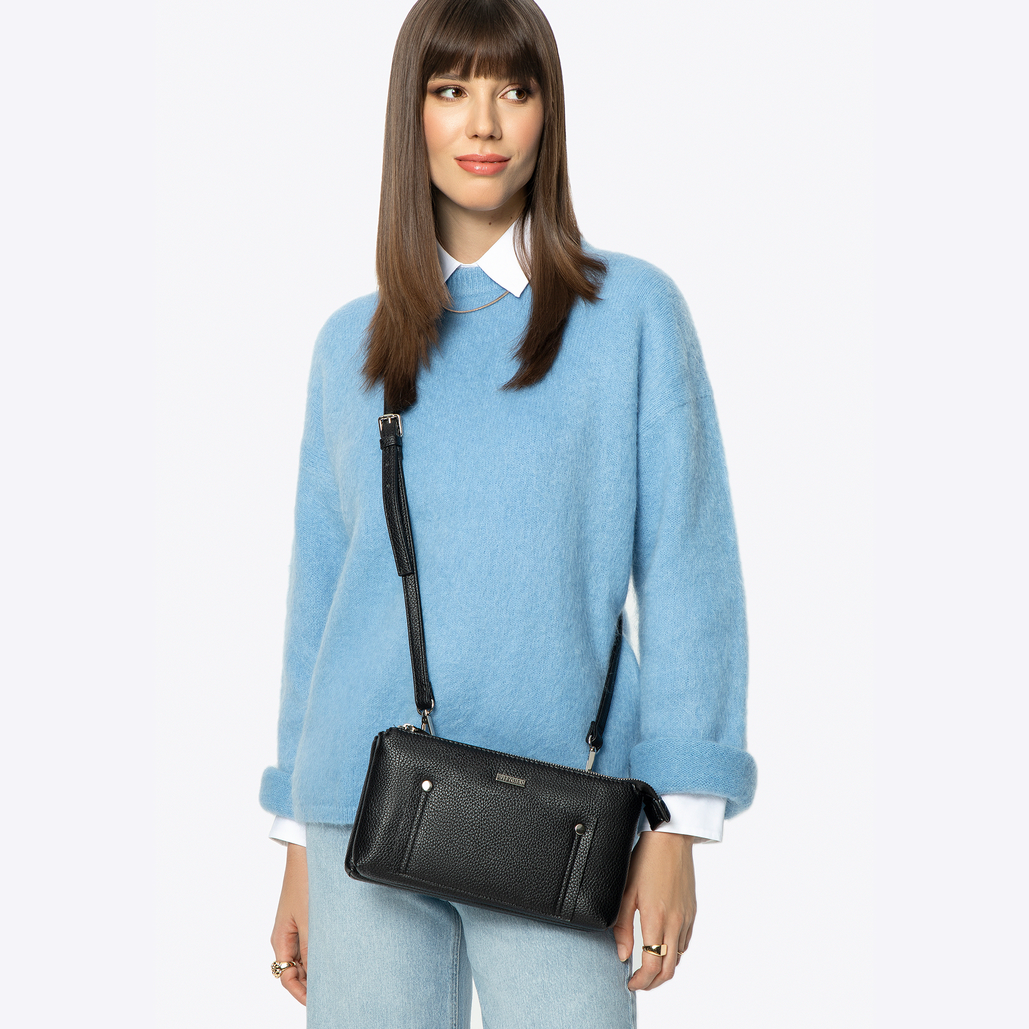 Čierno-zlatá dvojkomorová crossbody kabelka 29-4Y-604-1G, Vyberte variant čierno-zlatá