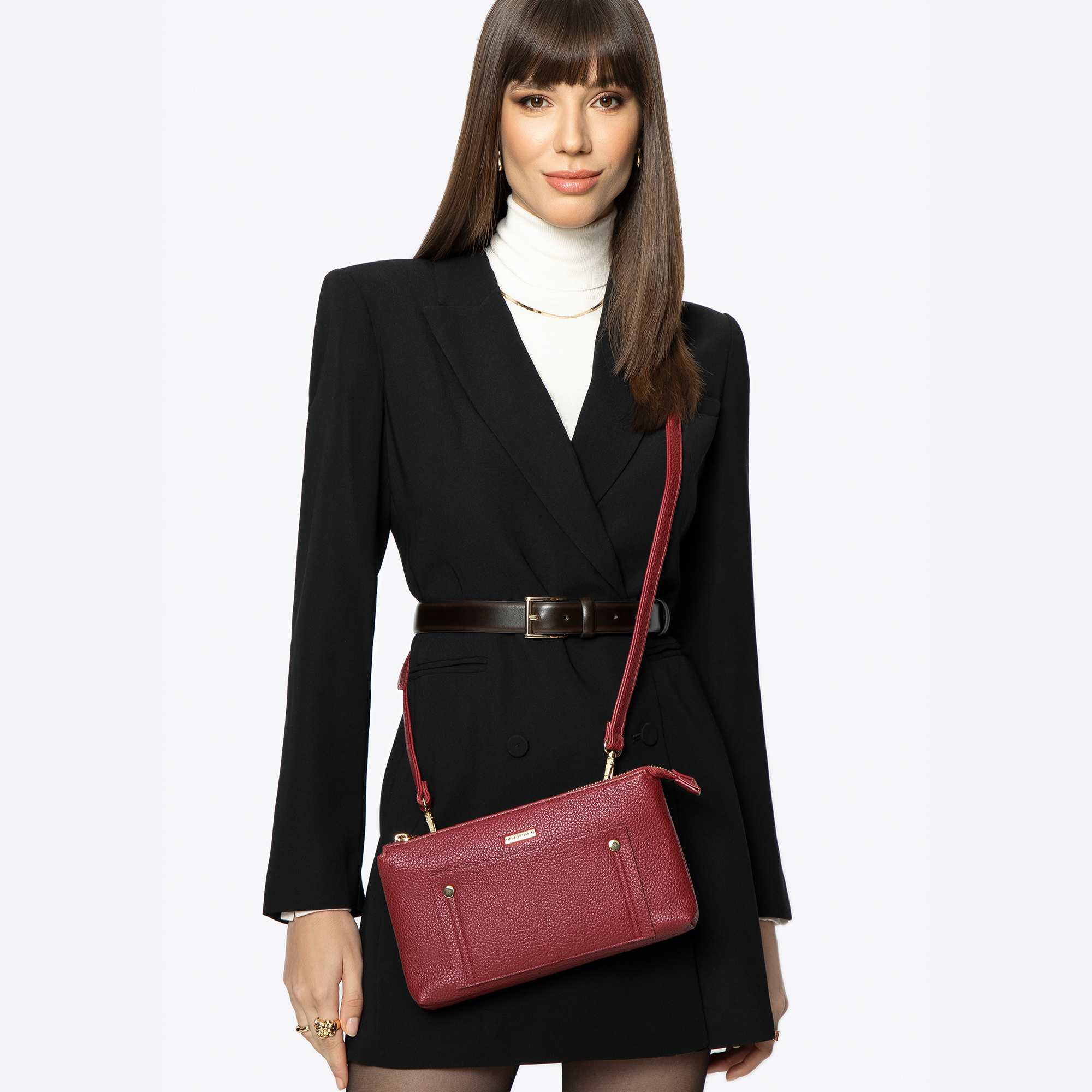 Červená dvojkomorová crossbody kabelka 29-4Y-604-3, Vyberte variant červená