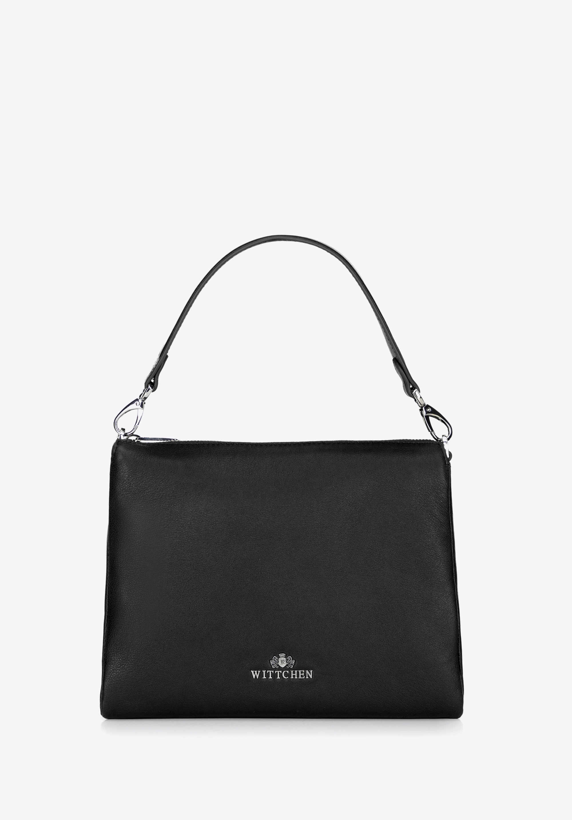 Women's three-compartment leather crossbody bag, black, 100-4E-808-1, Photo 1