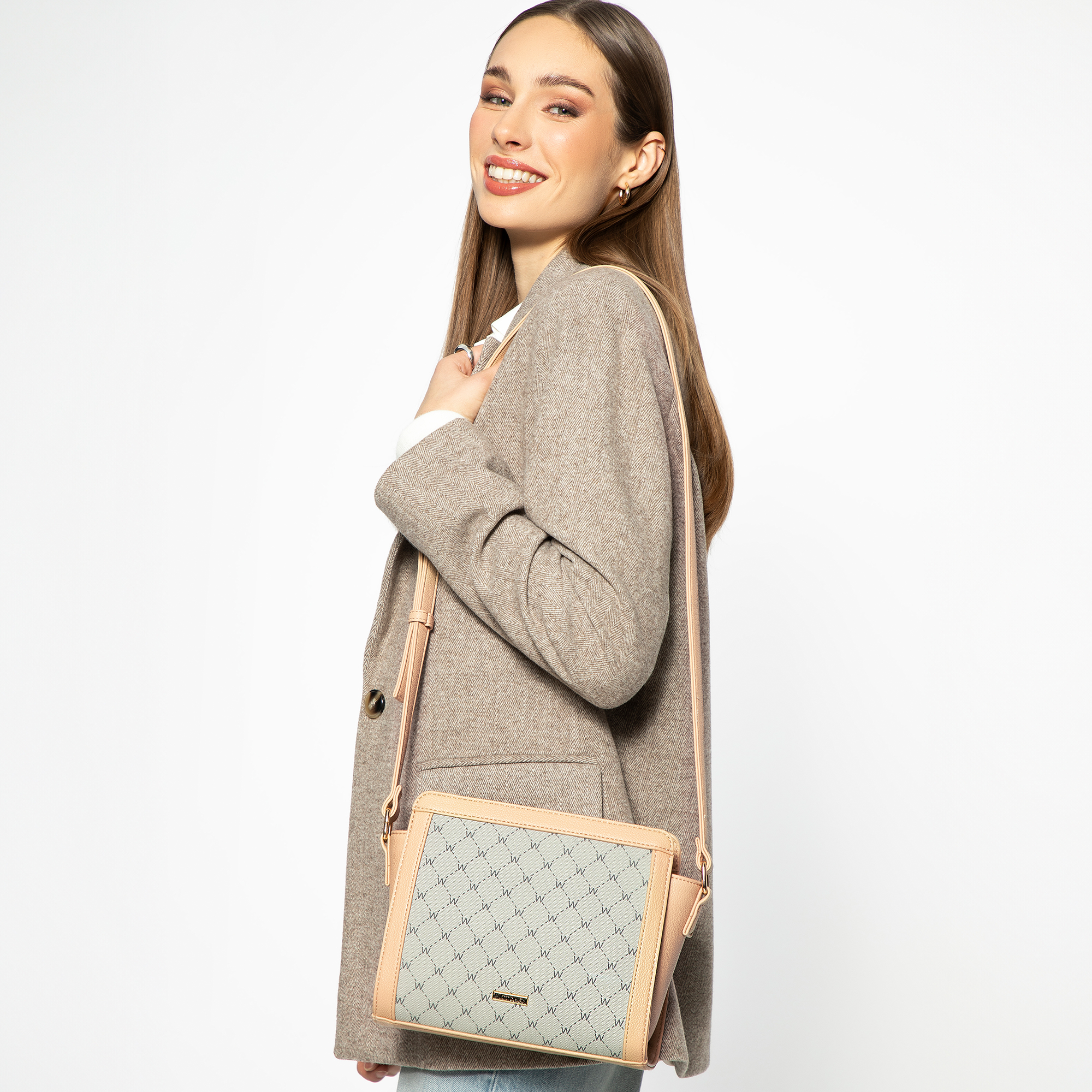 Béžová crossbody kabelka s monogramom 99-4Y-501-9, Vyberte variant béžová