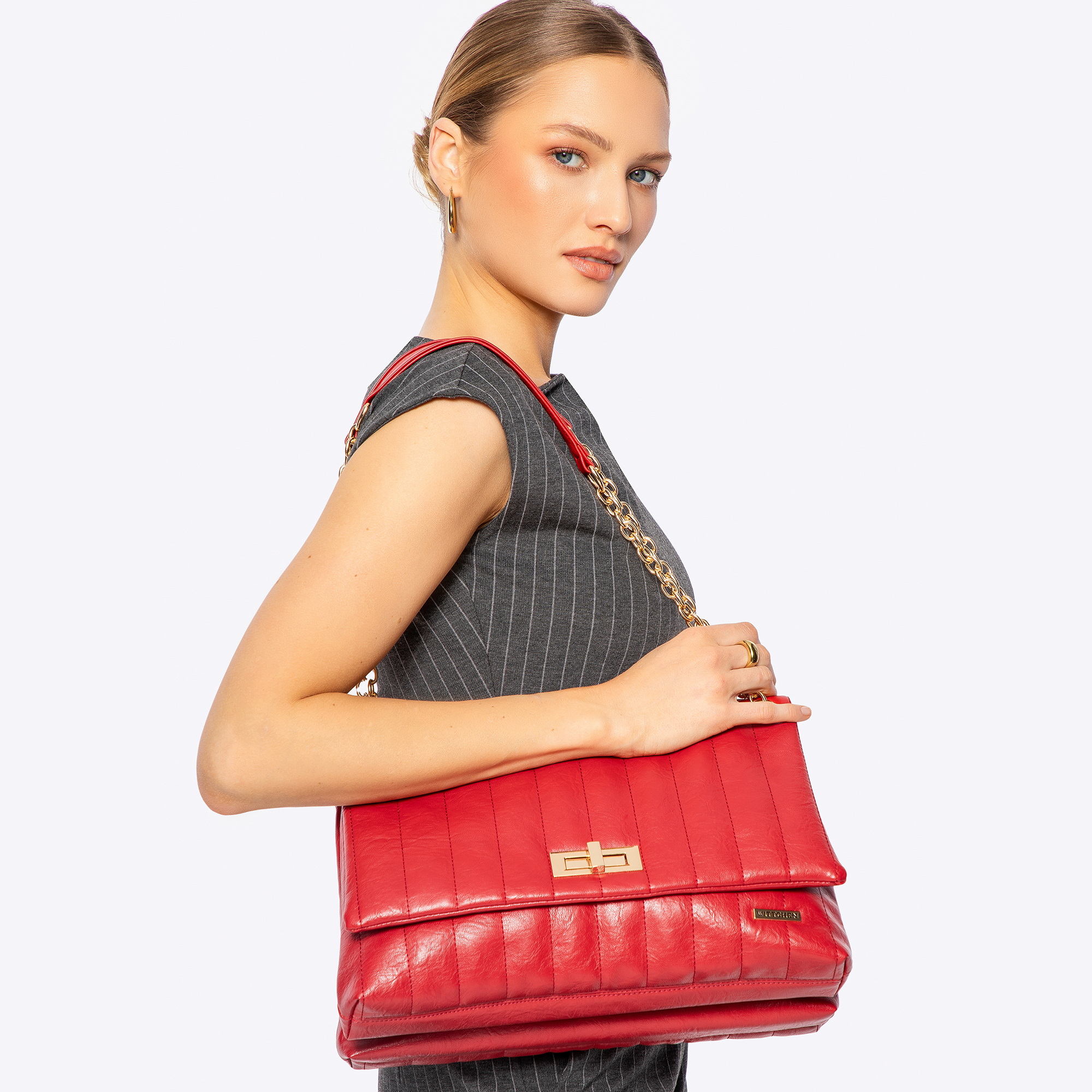 Červená dvojkomorová crossbody kabelka z imitácie kože 100-4Y-418-3, Vyberte variant červená