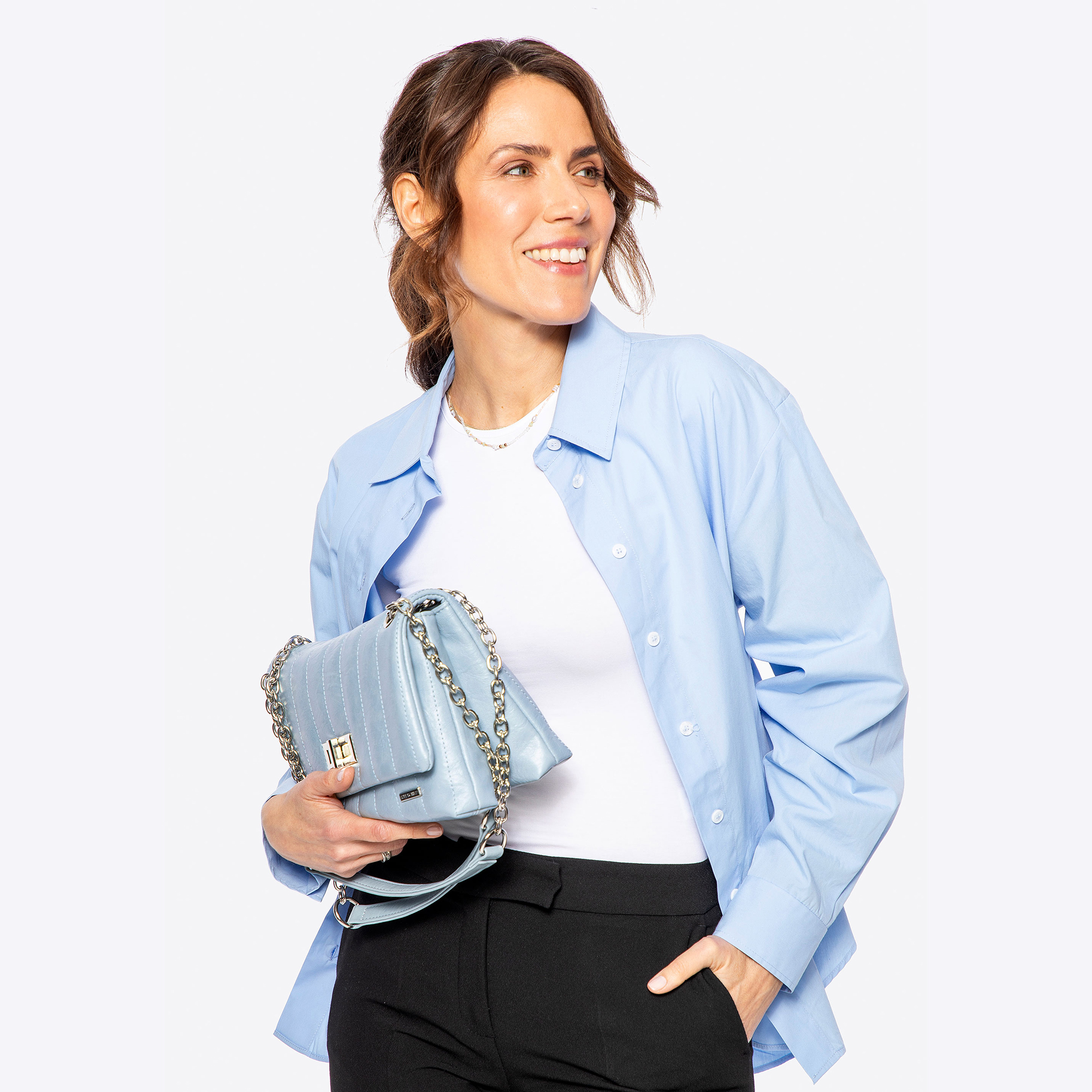 Modrá dvojkomorová crossbody kabelka z imitácie kože 100-4Y-419-N, Vyberte variant modrá