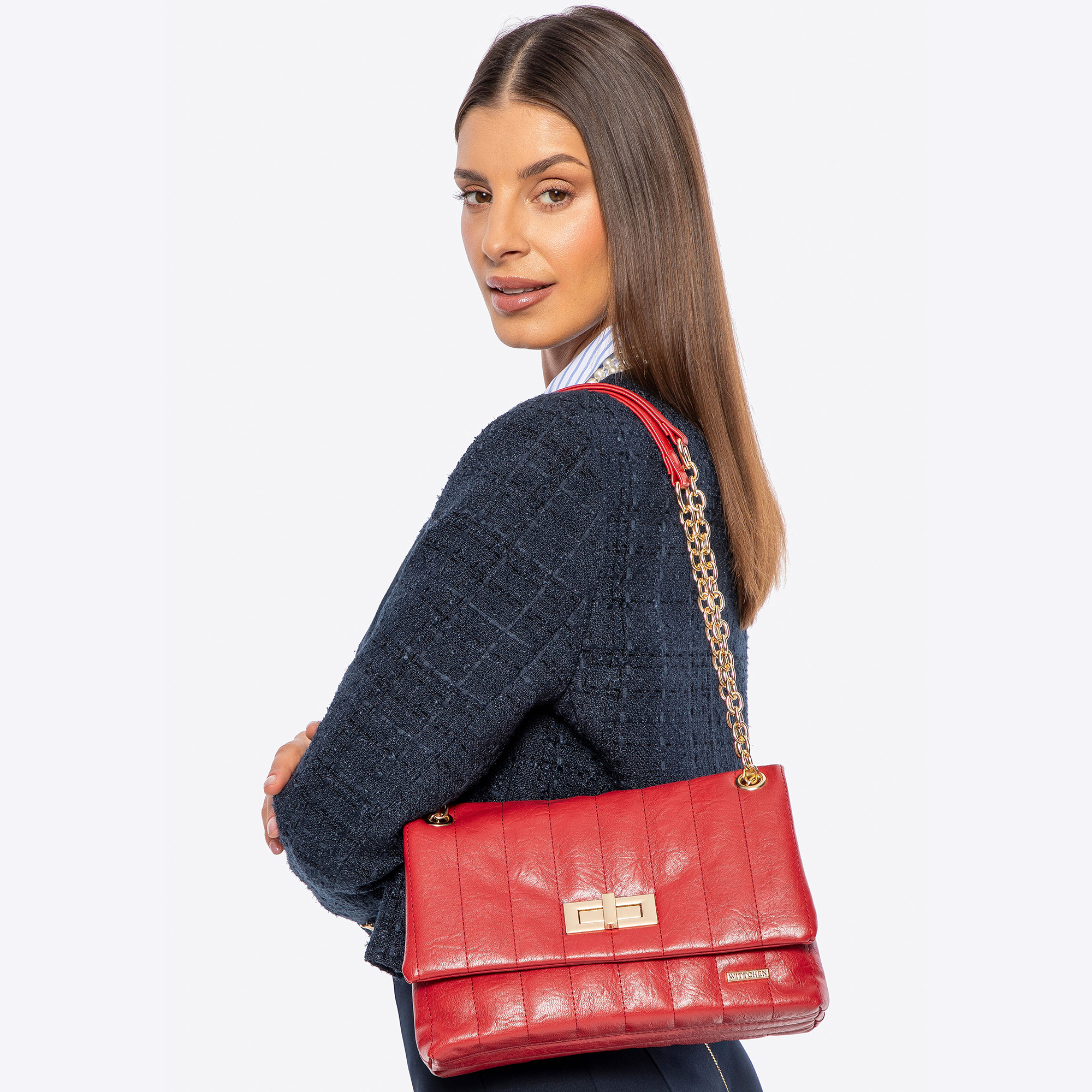 Červená dvojkomorová crossbody kabelka z imitácie kože 100-4Y-419-3, Vyberte variant červená