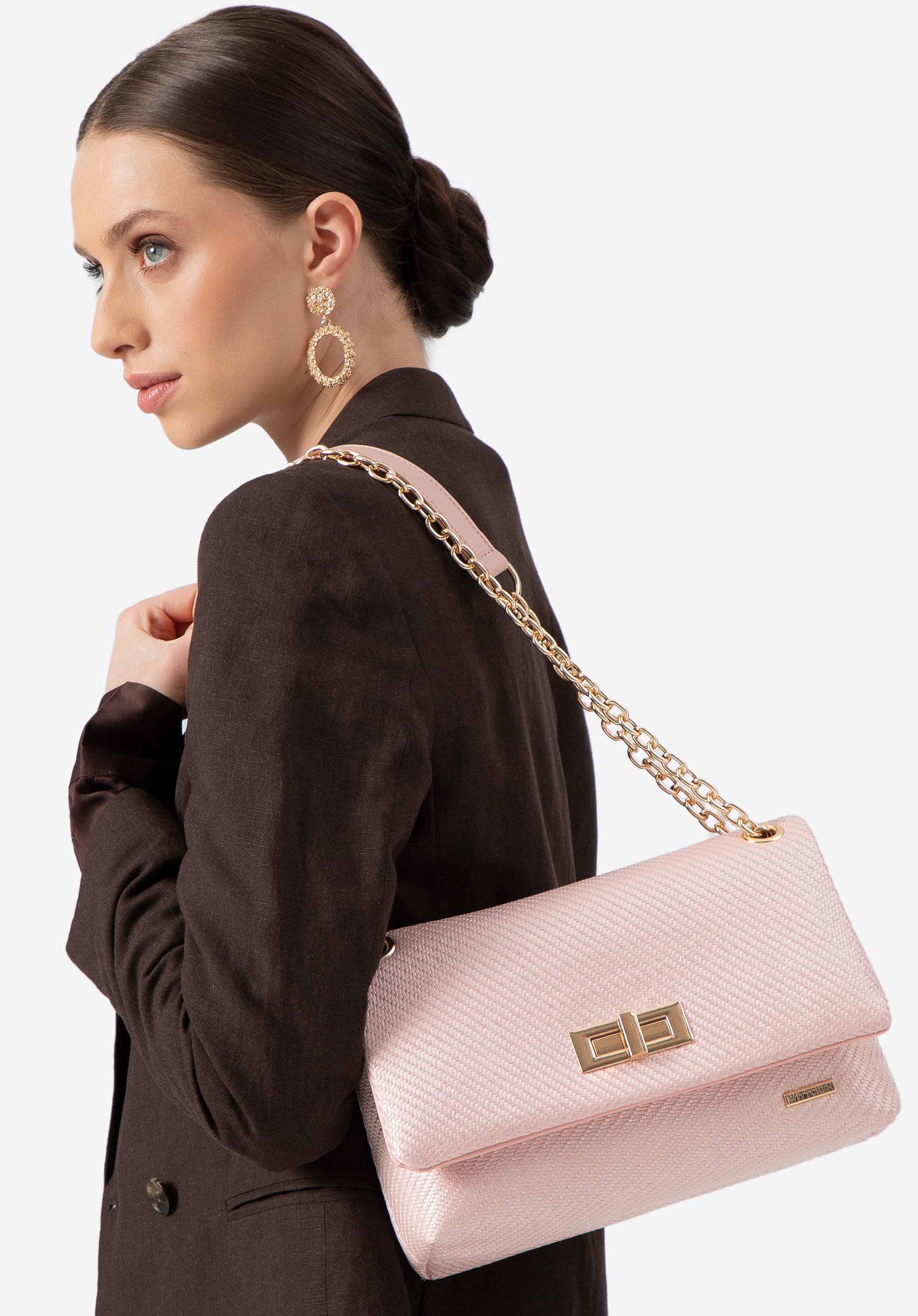 Damska crossbody z plecionki na łańcuszku, różowy, 100-4Y-414-P, Zdjęcie 1