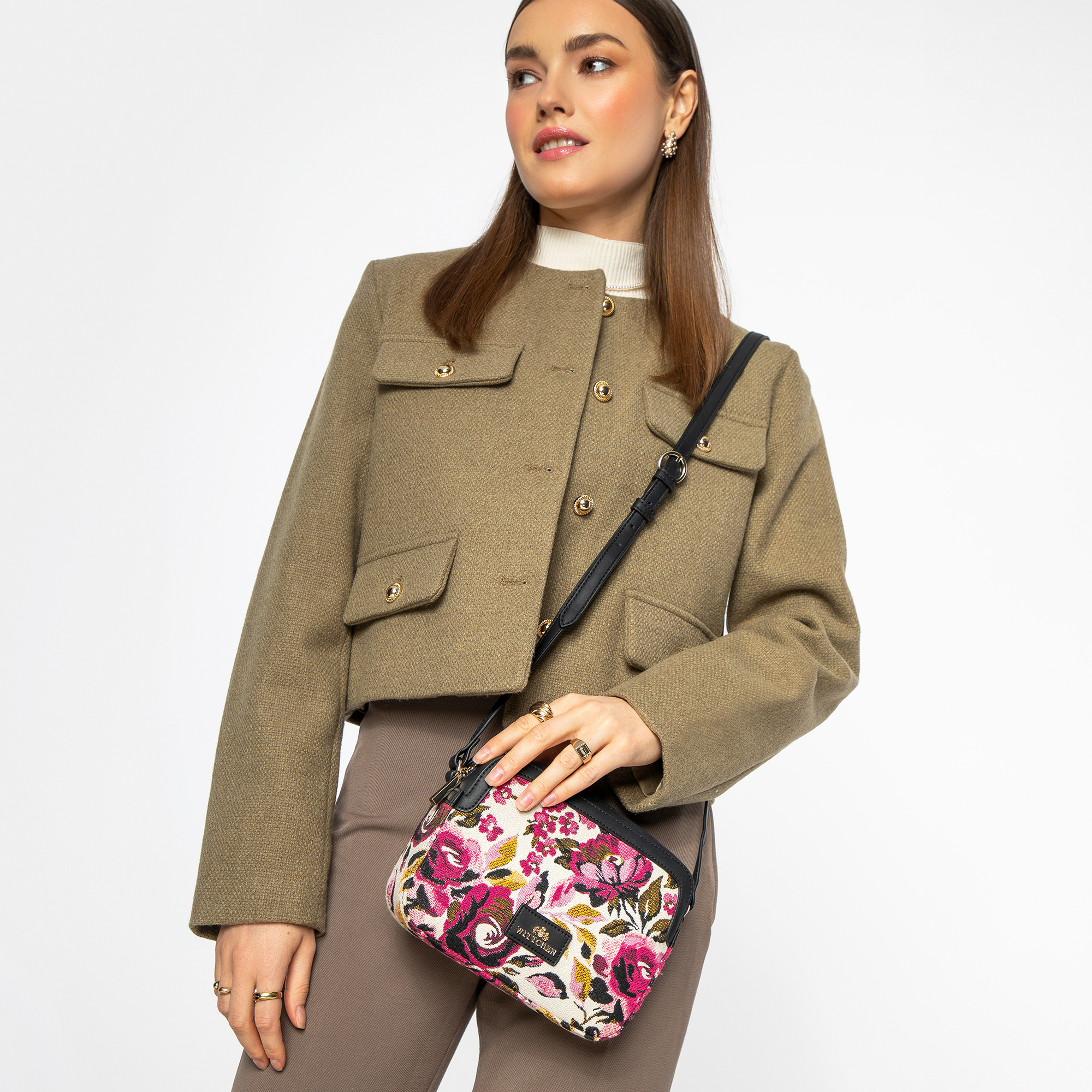 Dámska crossbody z žakáru a ekokože bielo-ružová, Vyberte variant bielo - ružová