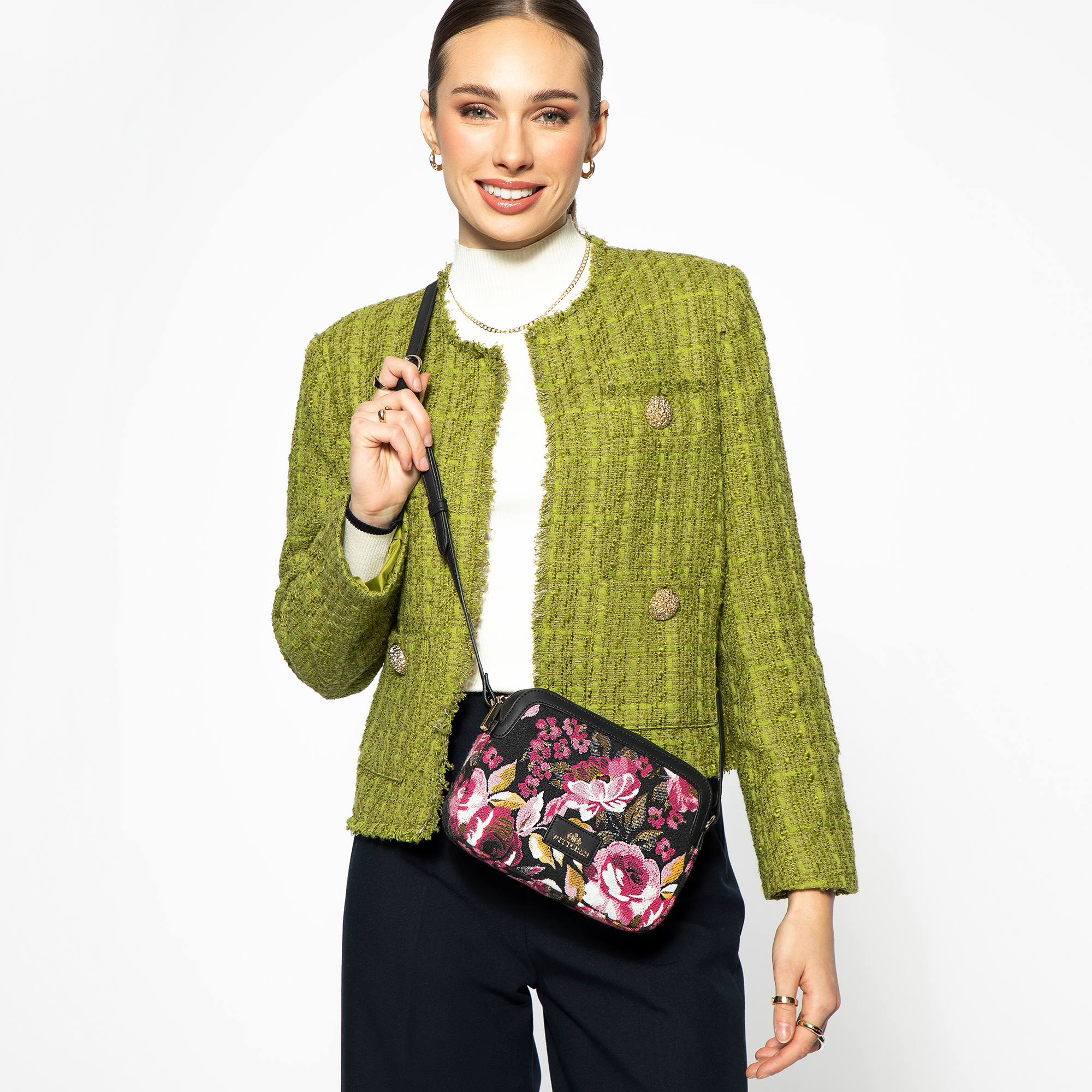 Dámska crossbody z žakáru a ekokože čierno-ružová, Vyberte variant čierna-rúžová
