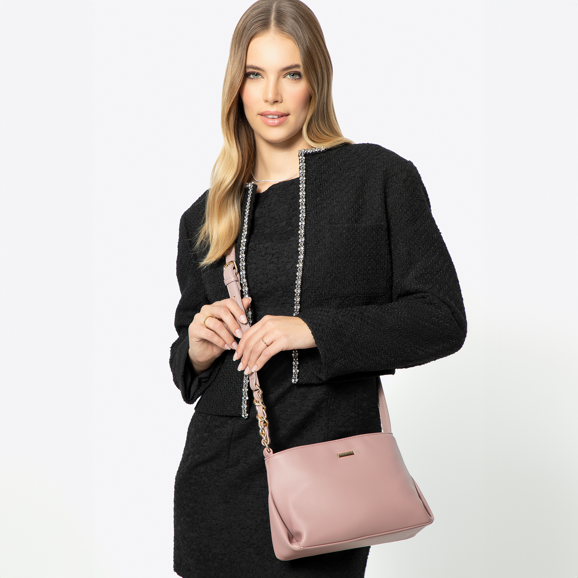 Dámska crossbody kabelka z ekologickej kože s retiazkou vresová 99-4Y-633-F, Vyberte variant ružová