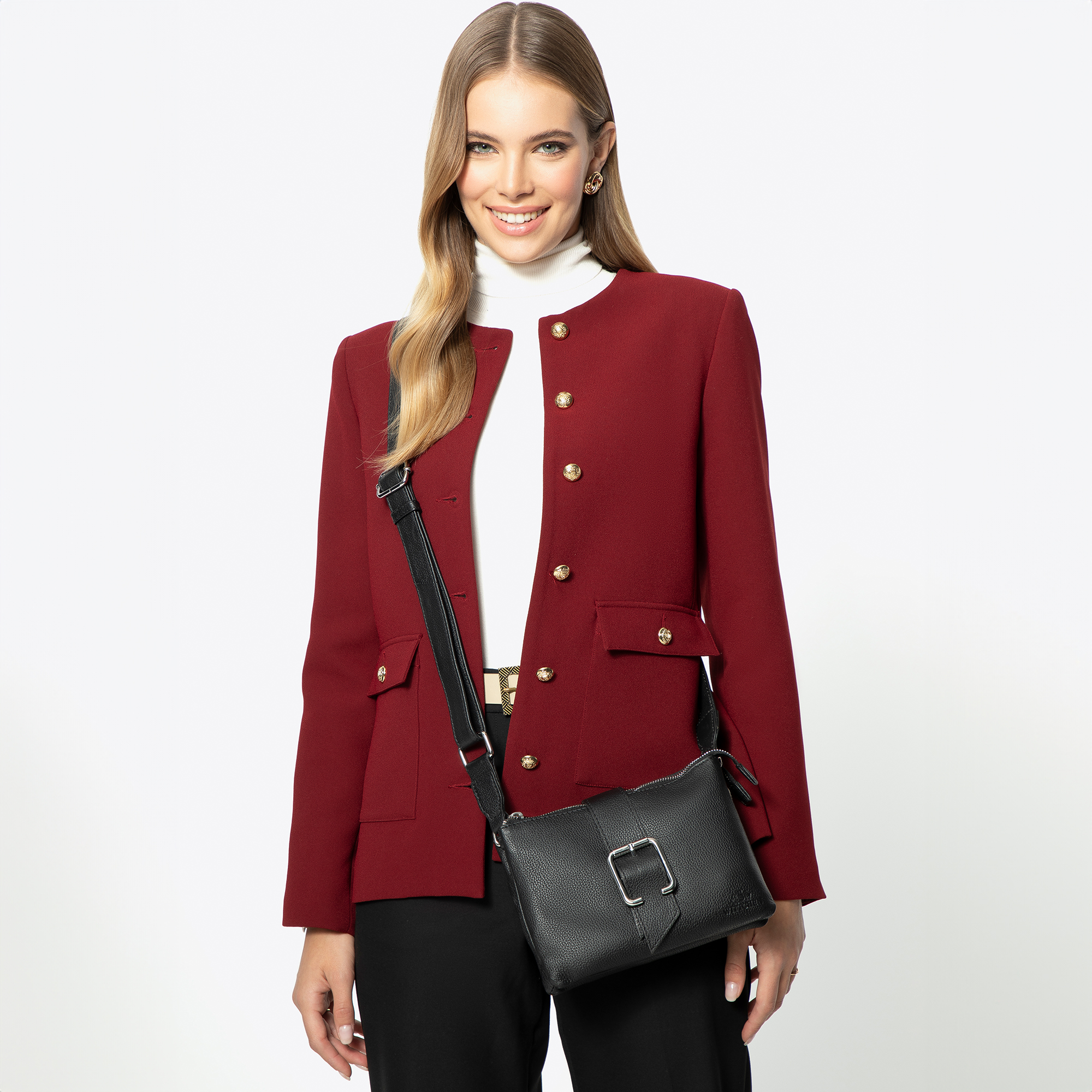 Dámska crossbody kožená kabelka s prackou čierna 99-4E-005-1, Vyberte variant čierna
