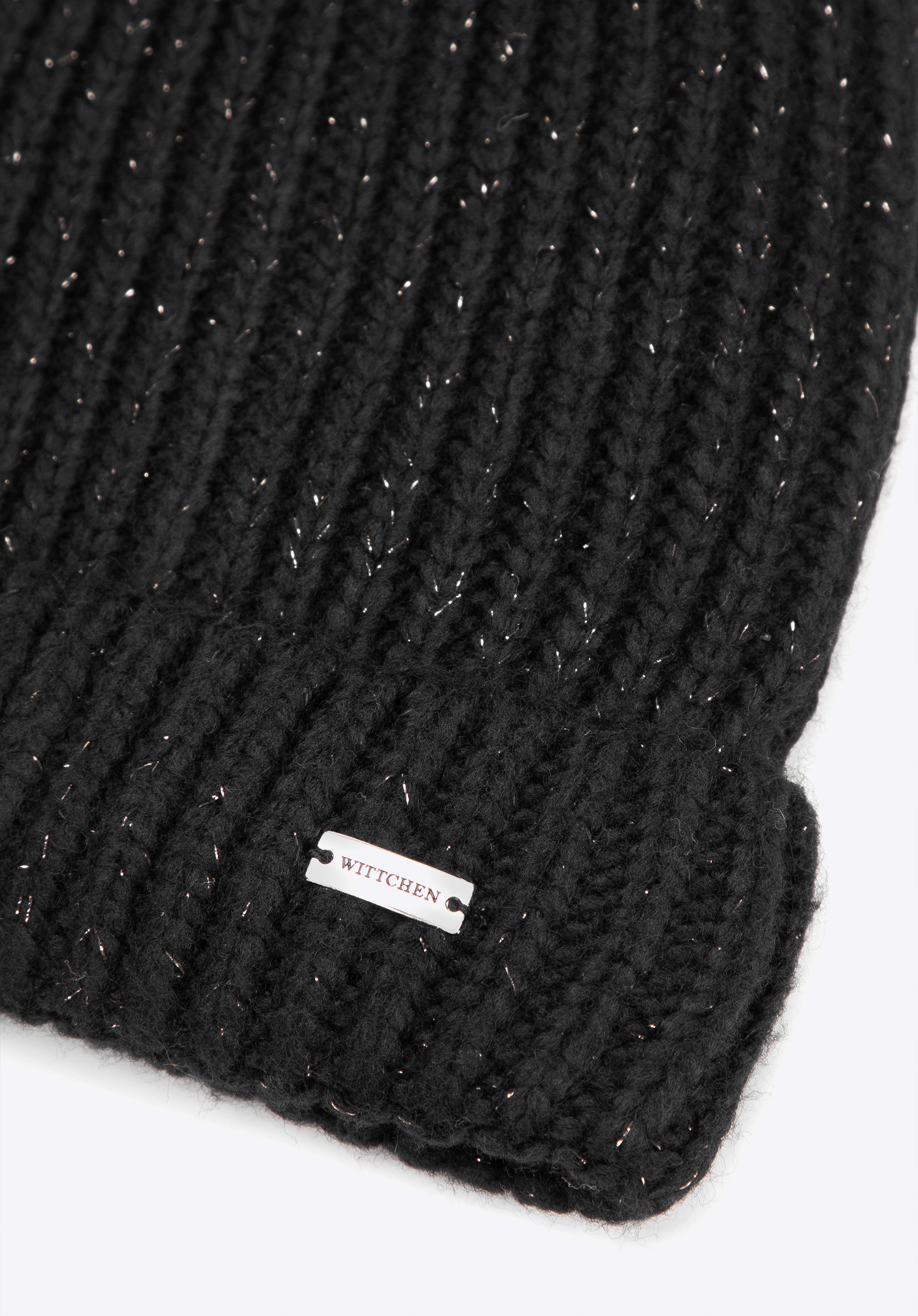 Women's pom-pom hat with metallic thread, black, 101-HF-L07-1G, Photo 1
