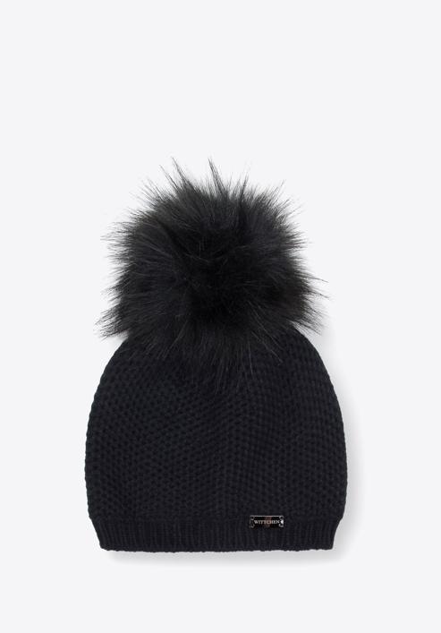 Women's winter hat with pom pom, black, 95-HF-003-1, Photo 1