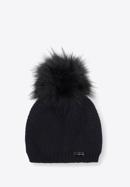 Women's winter hat with pom pom, black, 95-HF-003-2, Photo 1