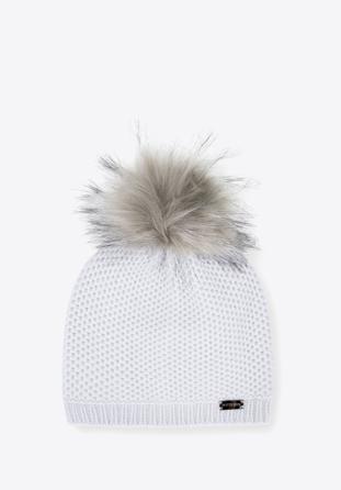 Women's winter hat with pom pom, light grey, 95-HF-003-8, Photo 1