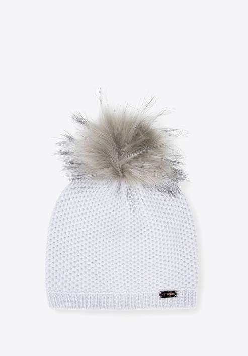 Women's winter hat with pom pom, light grey, 95-HF-003-2, Photo 1